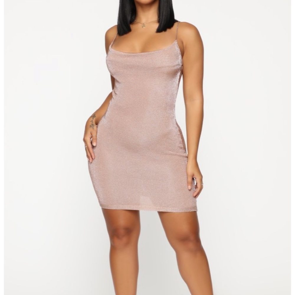 NWT Rose Gold Metallic Mini Dress - Picture 1 of 3